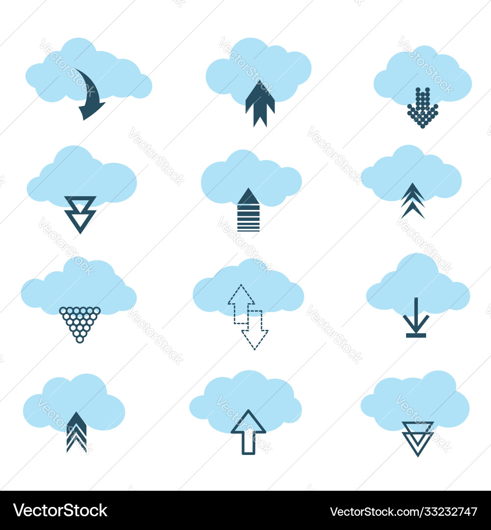 Set different cloud download and upload icons Set different cloud download and upload icons vector image