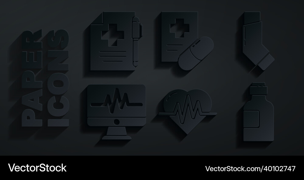 Set heart rate inhaler monitor with cardiogram Vector Image