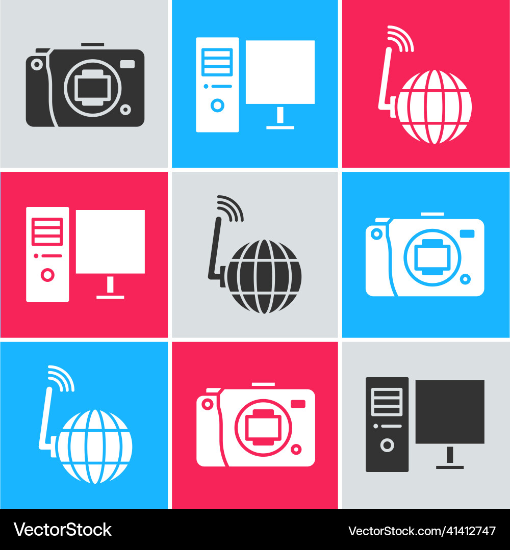 Set mirrorless camera computer monitor and social Set mirrorless camera computer monitor and social vector image