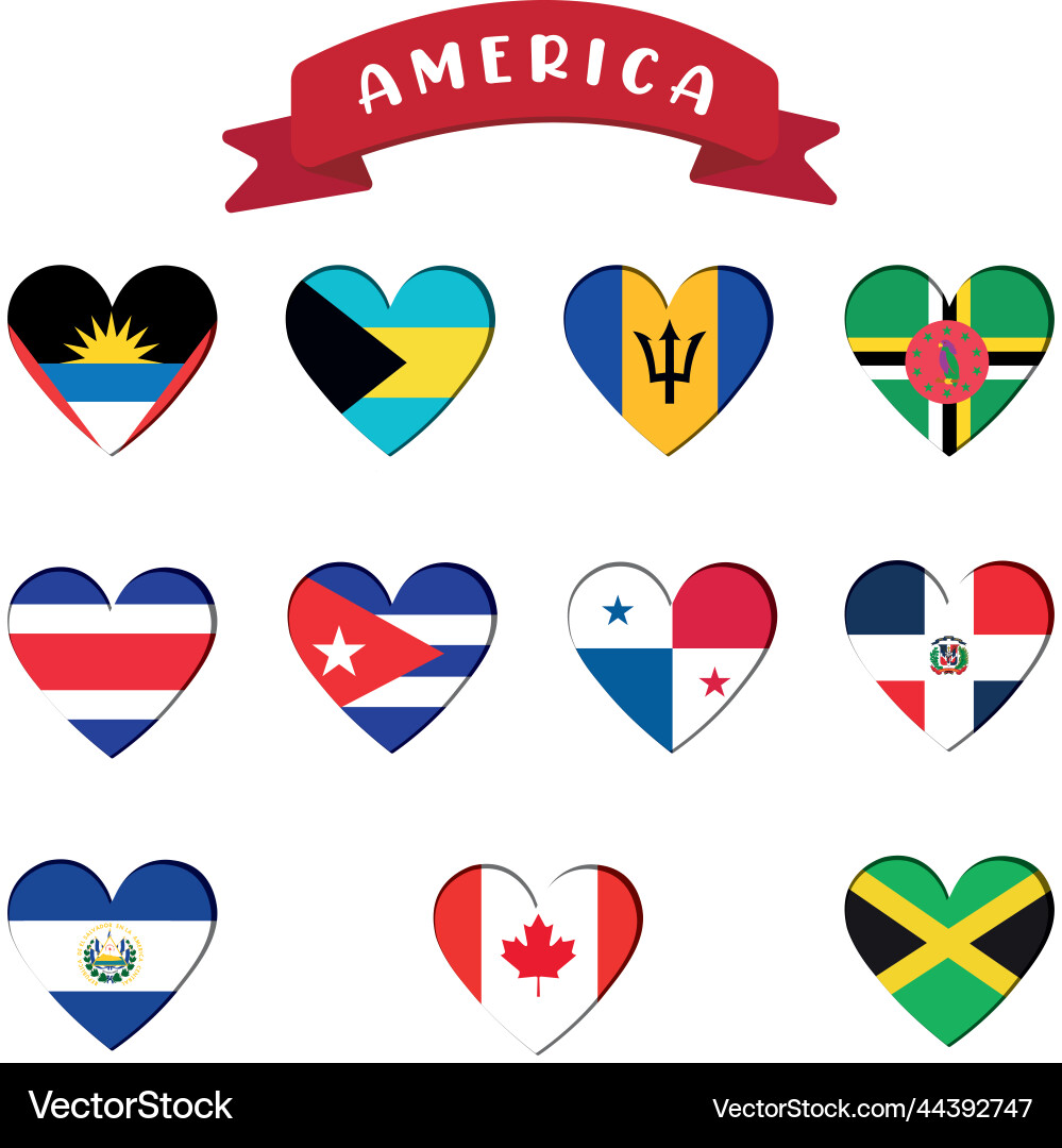 Set of heart shapes with different flags vector image