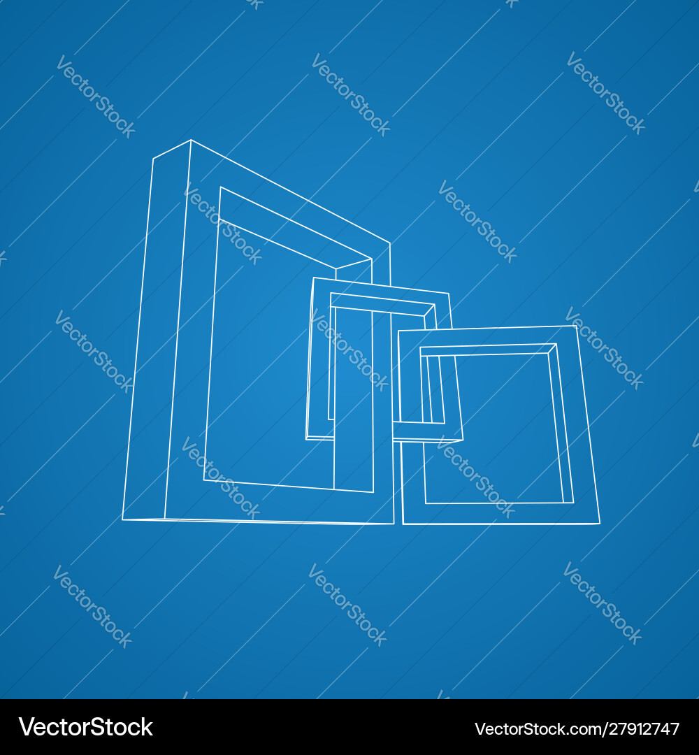 Three rectangular 3d frames blueprint vector image
