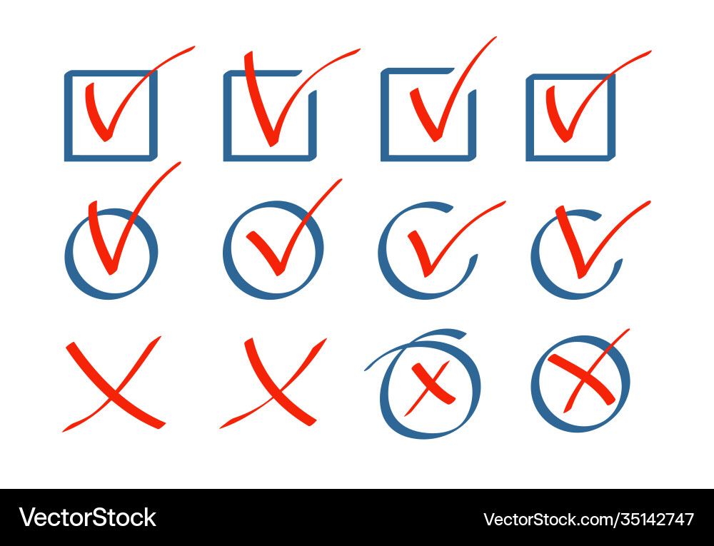 Tick check mark icon handwritten set checkbox Tick check mark icon handwritten set checkbox vector image