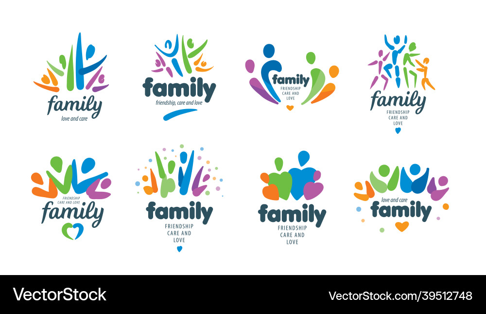 A set of painted abstract family logos on white A set of painted abstract family logos on white vector image