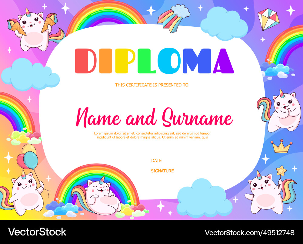 Kids diploma cute capricorn cat kitten characters Kids diploma cute capricorn cat kitten characters vector image