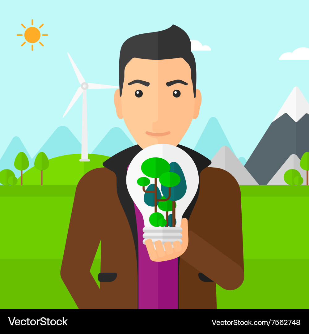 Man with lightbulb and trees inside vector image