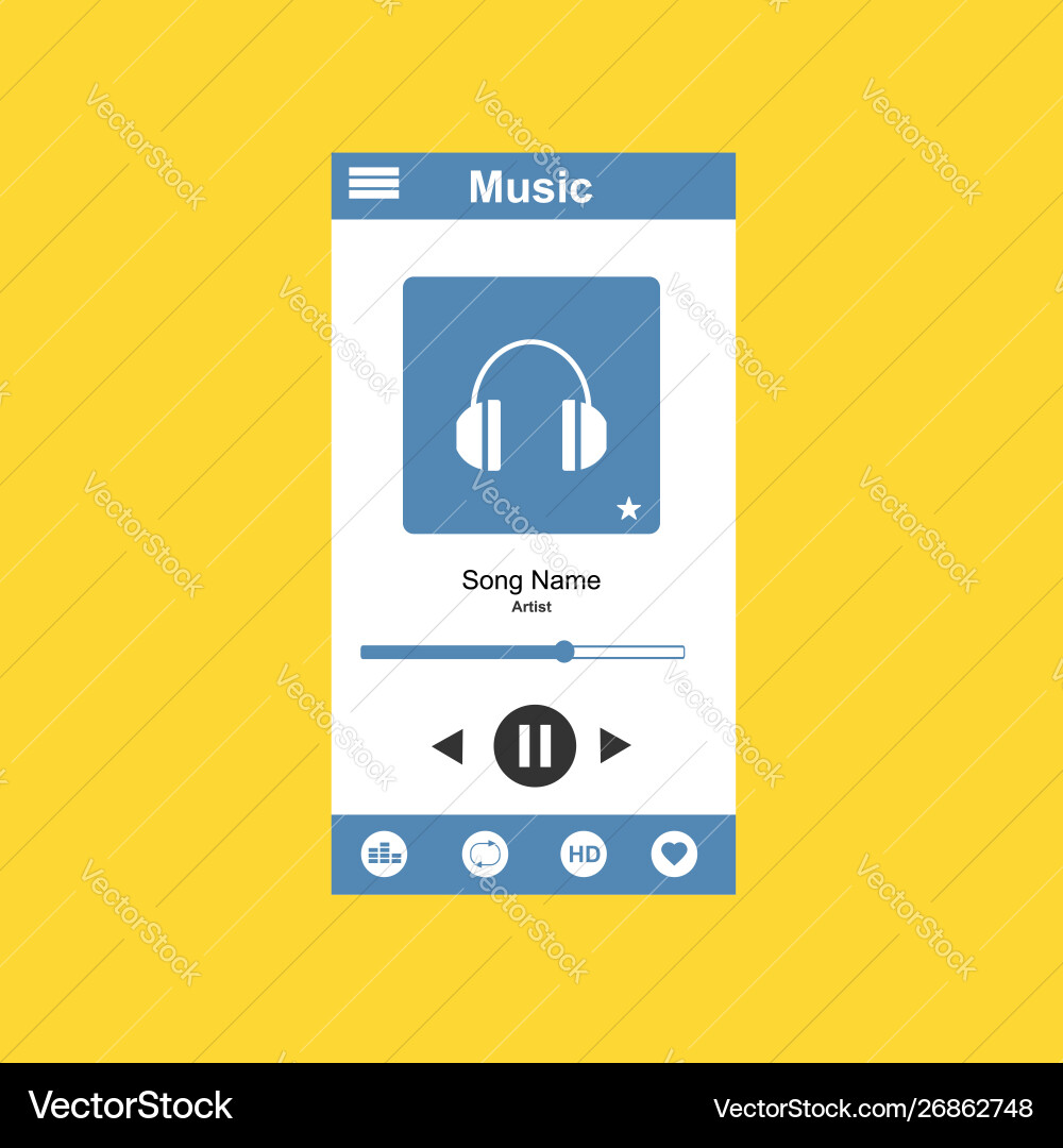 Media player application app template with flat vector image