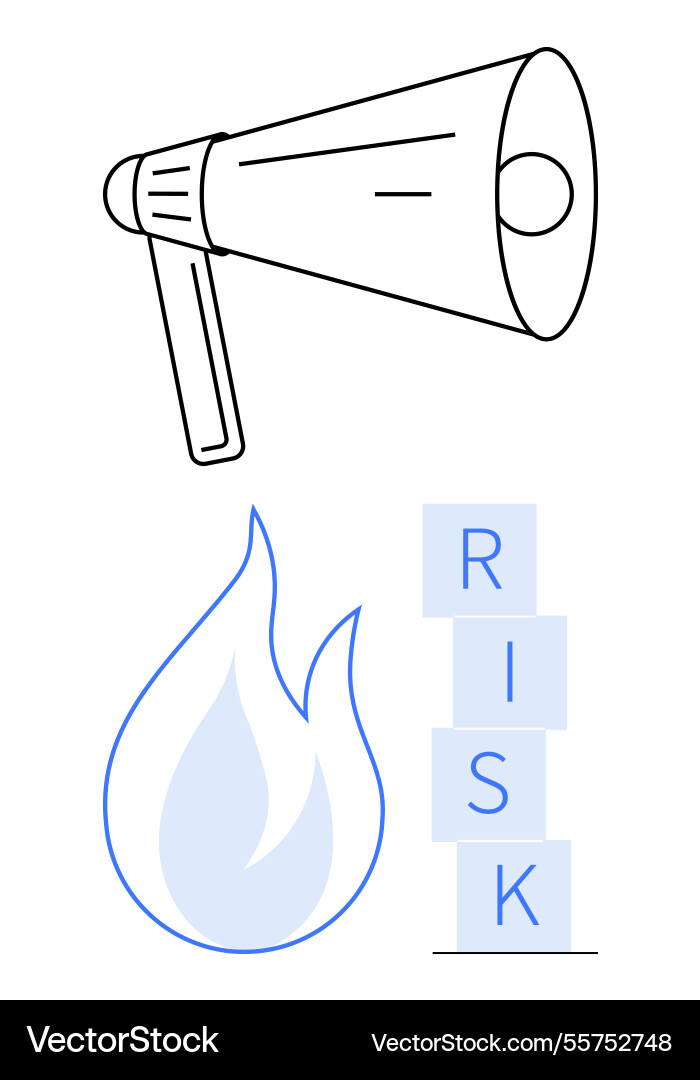 Megaphone flame and risk blocks emphasizing Megaphone flame and risk blocks emphasizing vector image