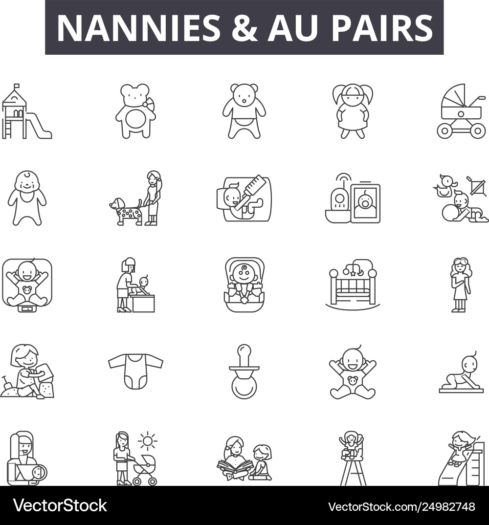 Nannies and au pairs line icons signs set Nannies and au pairs line icons signs set vector image