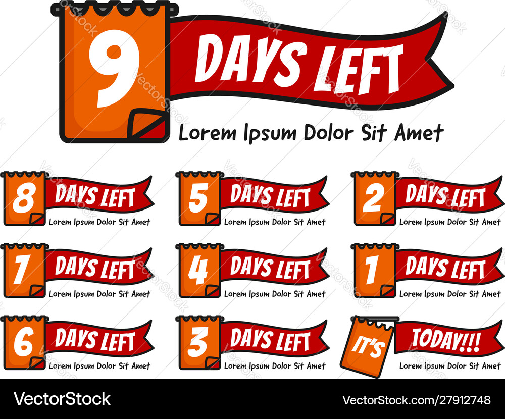 Number days left with note or date set from vector image