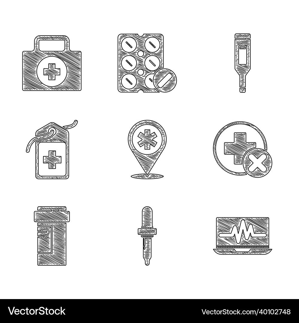 Set map pointer with cross hospital pipette Set map pointer with cross hospital pipette Vector Image