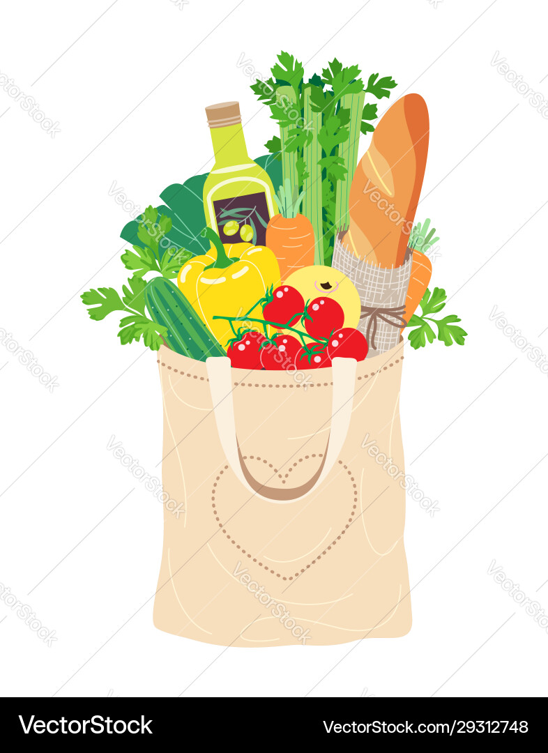 Textile eco bag with natural products vector image