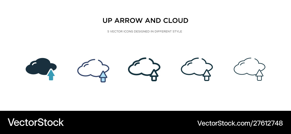 Up arrow and cloud icon in different style two Up arrow and cloud icon in different style two Vector Image