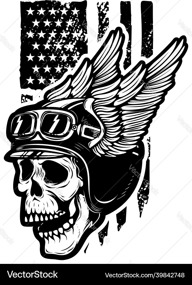 Winged Skull Motorcycle Emblem Vector Image