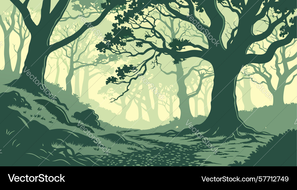 Ancient forest with twisted trees mystical Vector Image