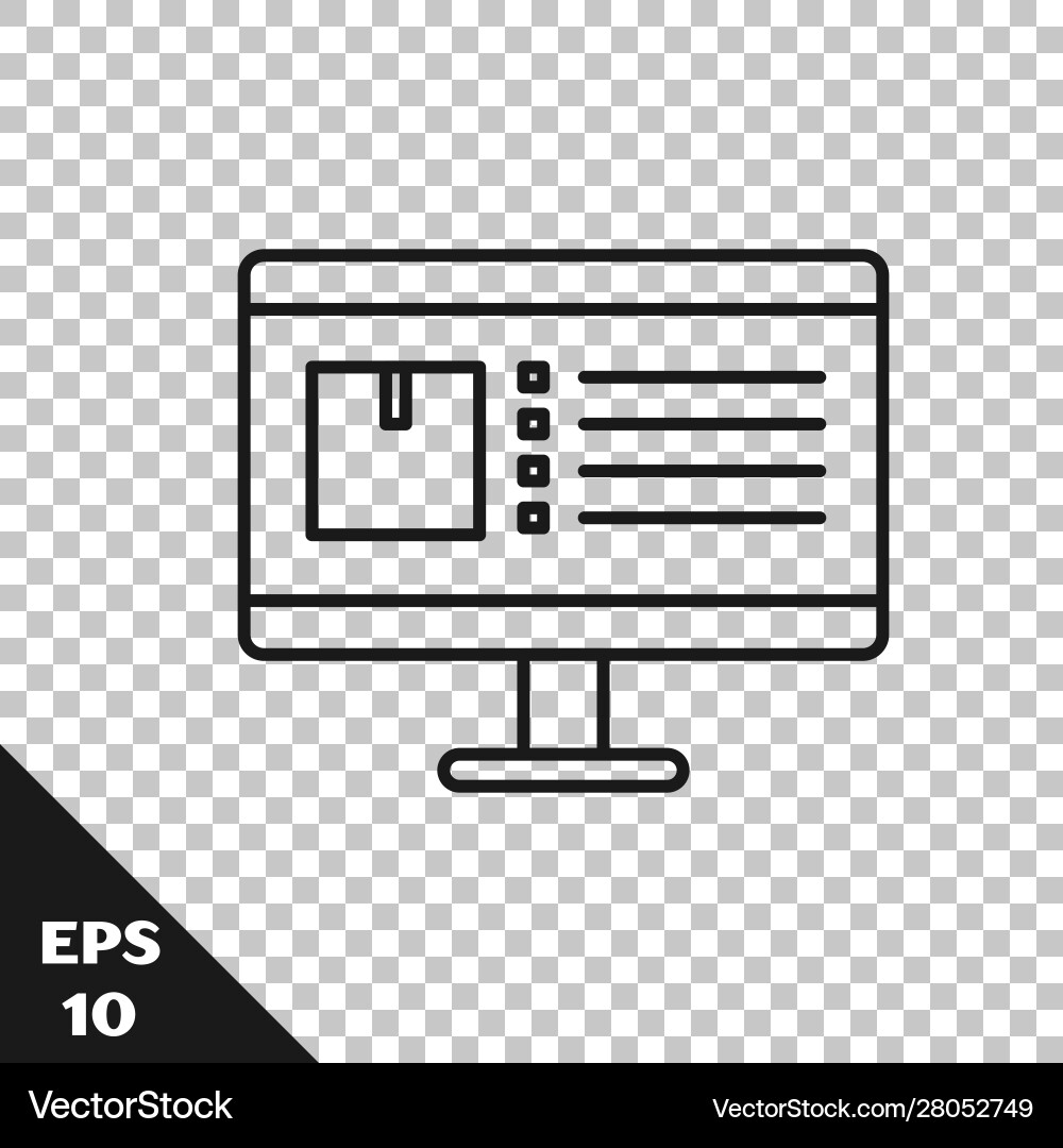 Black line computer monitor with app delivery Black line computer monitor with app delivery vector image