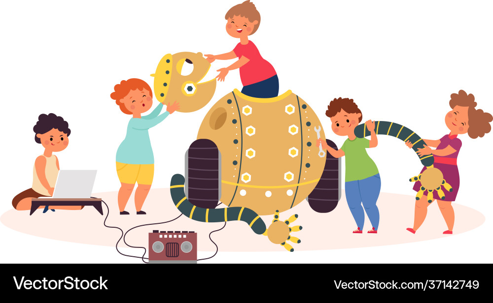 Children Learning Robotics Coding vector image