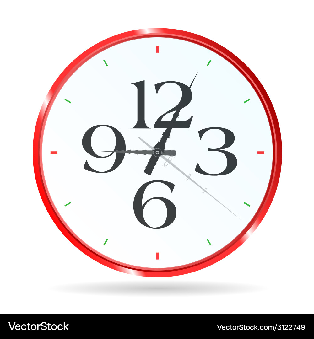 Clock in red color with four number vector image