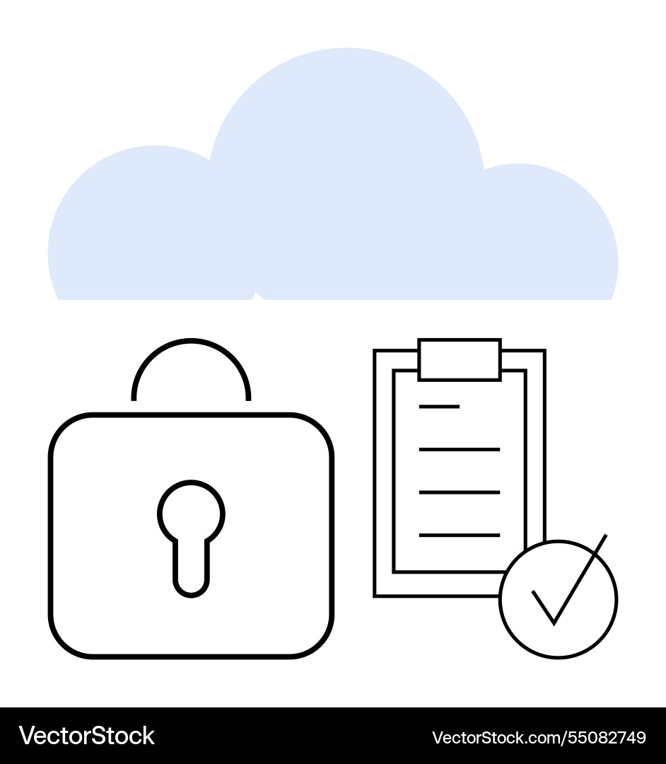Cloud data security concept with lock checklist Cloud data security concept with lock checklist Vector Image