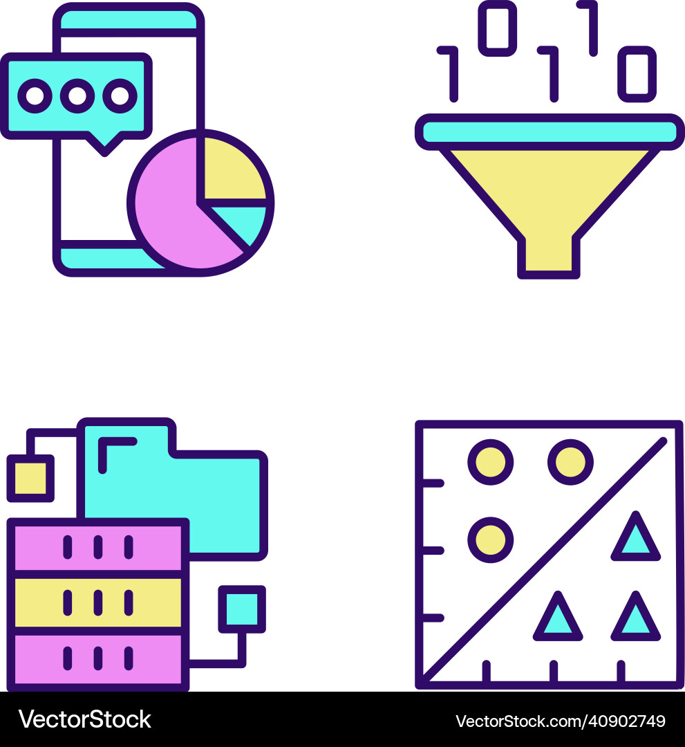 Data mining tools rgb color pixel perfect icons Data mining tools rgb color pixel perfect icons Vector Image
