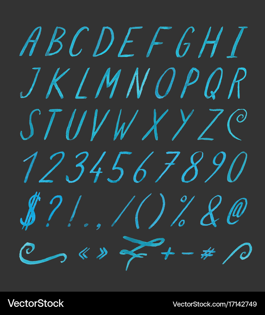 Handwritten font with punctuation marks Vector Image