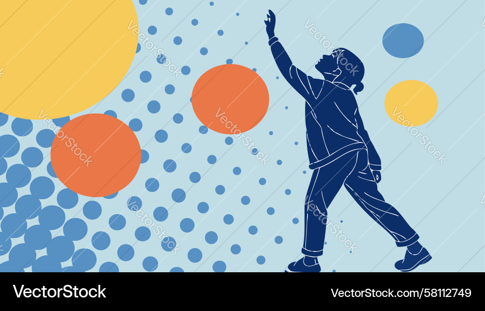 Man Contemplating Floating Circles Vector Image