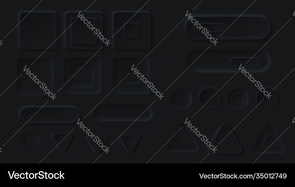 Neumorphic black buttons for dark ui application Neumorphic black buttons for dark ui application vector image