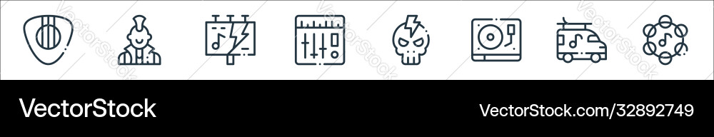 Rock n roll line icons linear set quality Rock n roll line icons linear set quality vector image