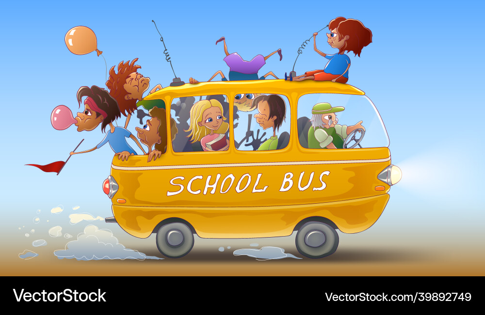 School Bus Returning to Class Vector Image