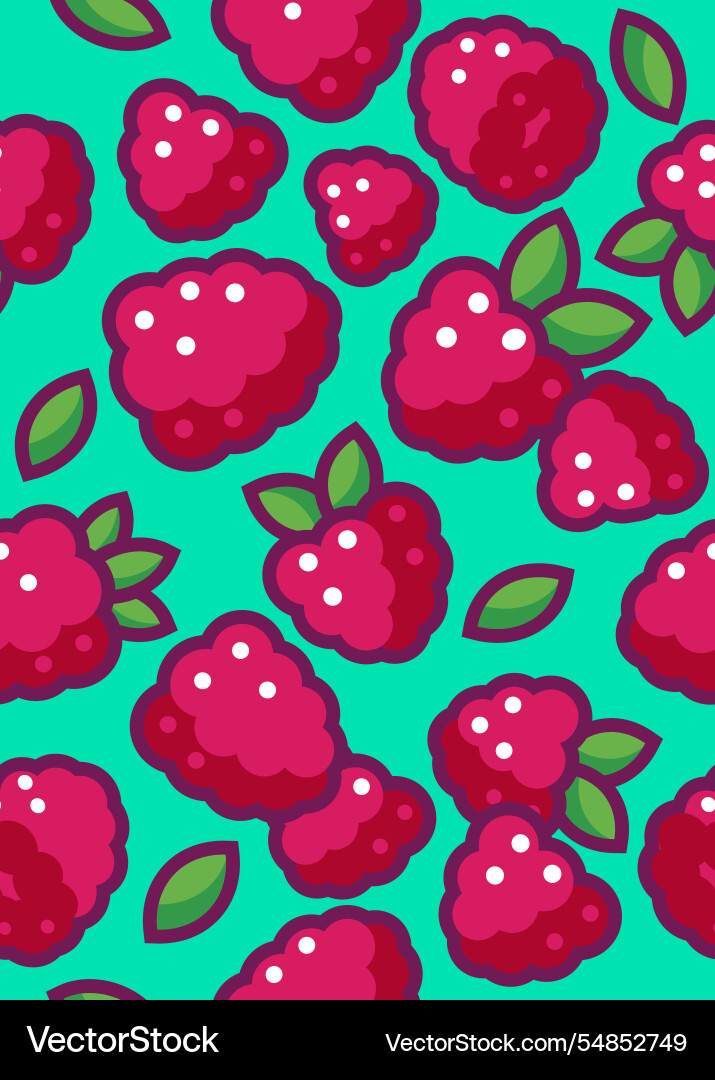 Seamless pattern raspberry leaf green background vector image