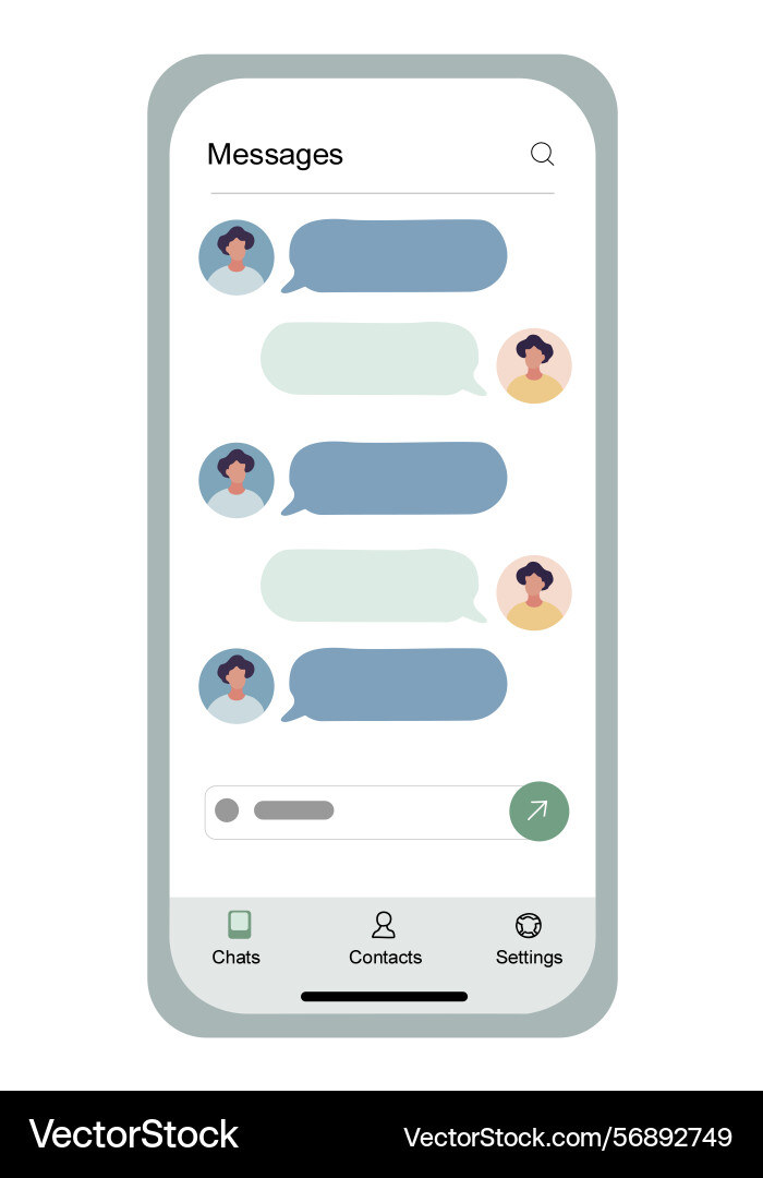 Smartphone screen with a chat app interface vector image
