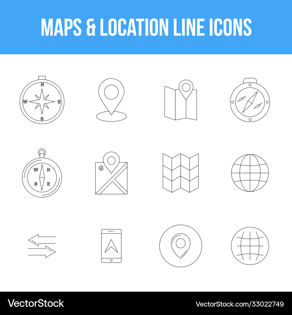 Unique maps location line icon set vector image