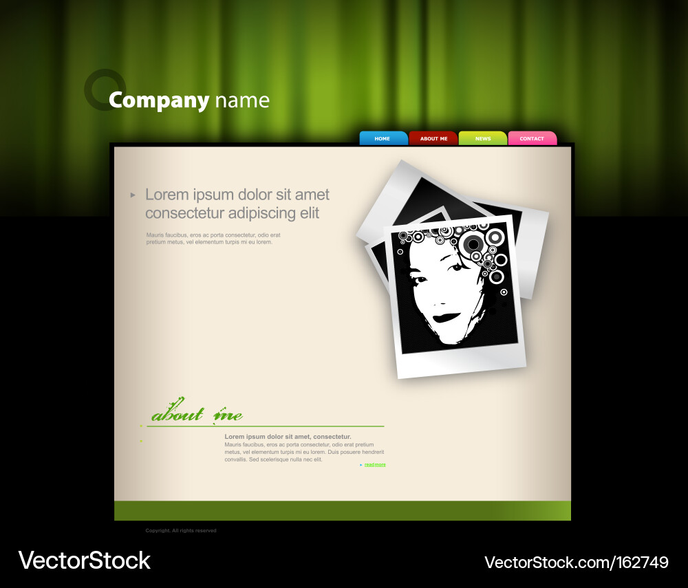 Website Template with Photo Background Vector Image
