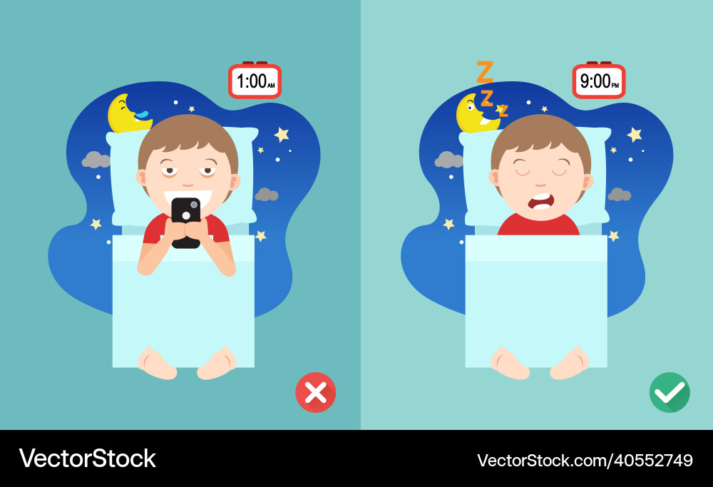 Wrong and right way for kids stop using smartphone Wrong and right way for kids stop using smartphone vector image