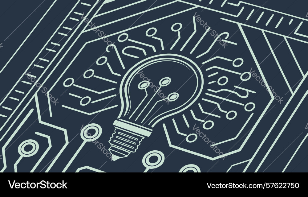 Circuit board with lightbulb symbolizing Vector Image
