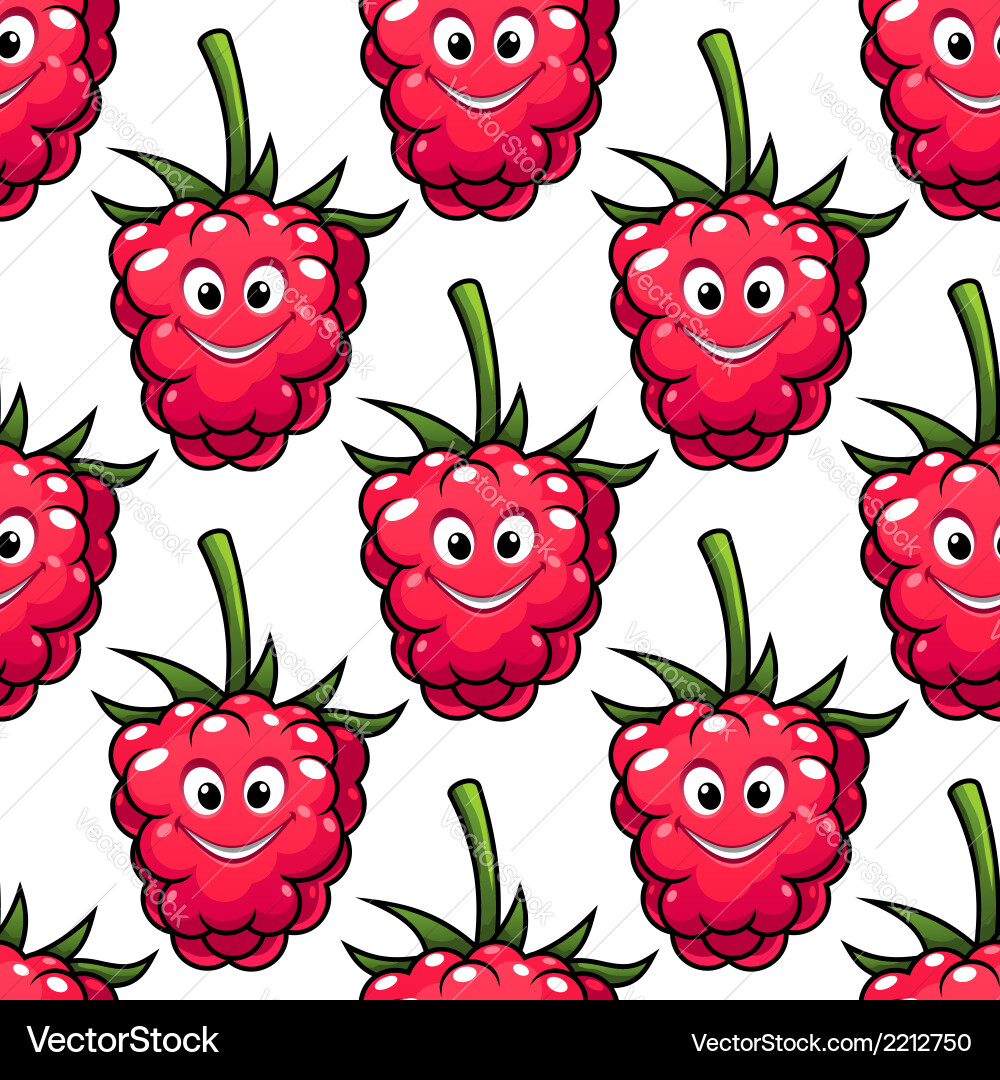 Cute ripe red raspberry seamless pattern Vector Image