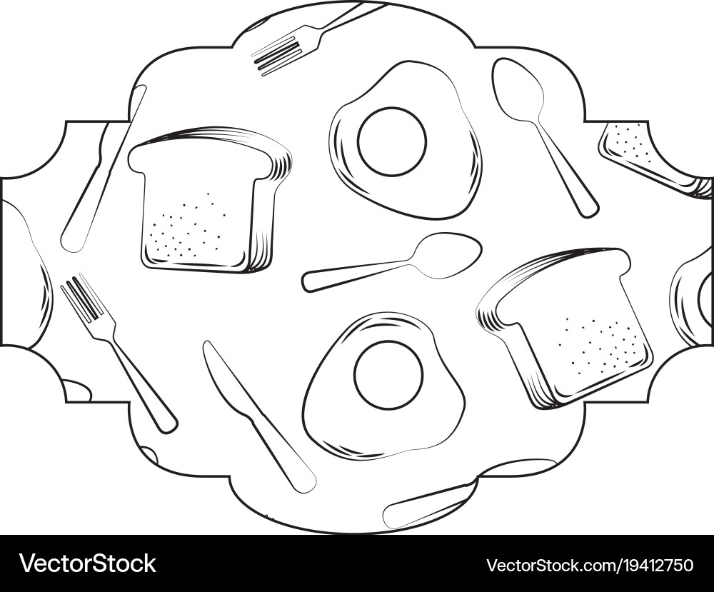 Frame with eggs and cutlery pattern background Vector Image