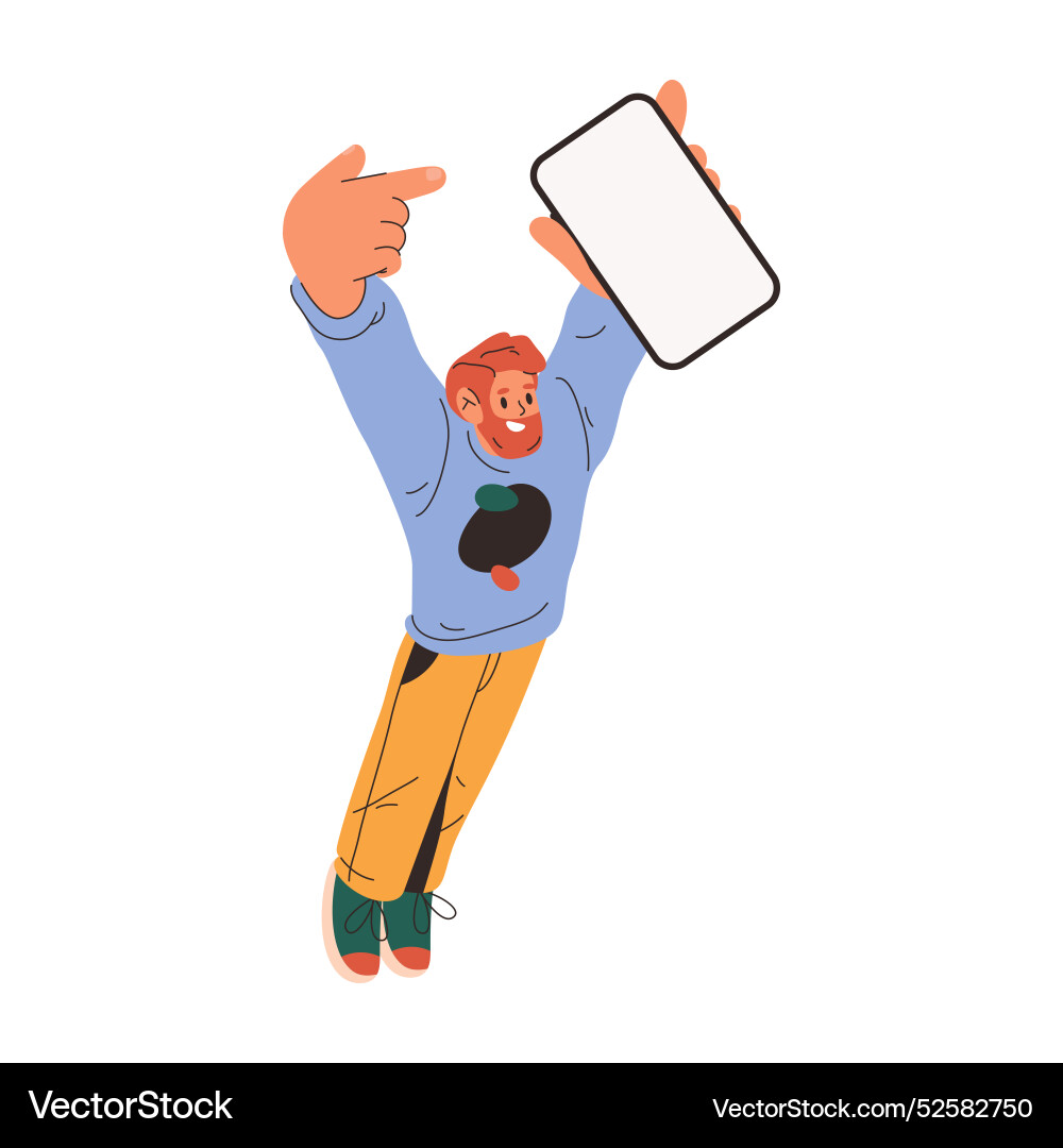 Man pointing on empty screen of smartphone Man pointing on empty screen of smartphone vector image