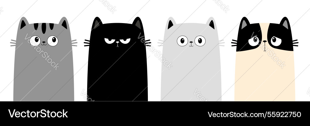 Schwarz grau weiß kitten ikone cat set line lustig Schwarz grau weiß kitten ikone cat set line lustig vektorbild