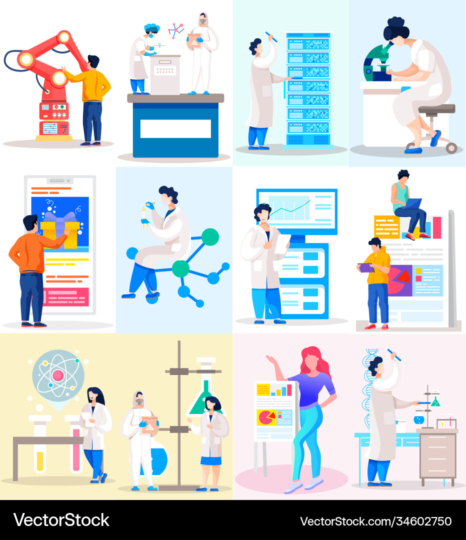 Scientists conducting an experiment in laboratory Scientists conducting an experiment in laboratory vector image
