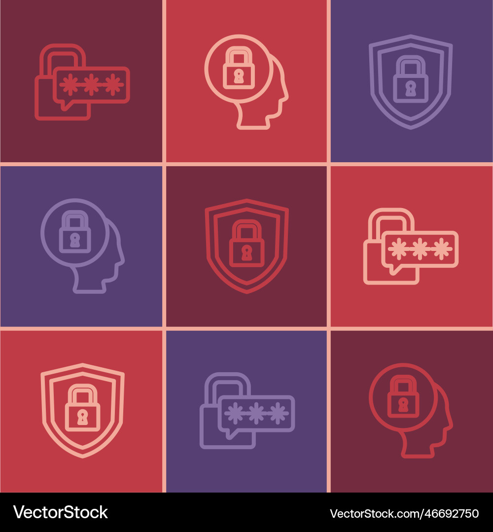 Set line cyber security shield with lock Set line cyber security shield with lock vector image