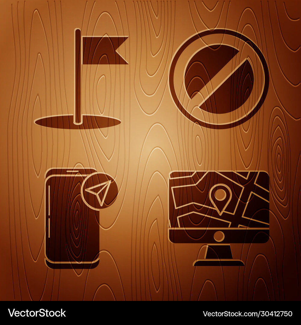 Set monitor and folded map with location flag Set monitor and folded map with location flag vector image