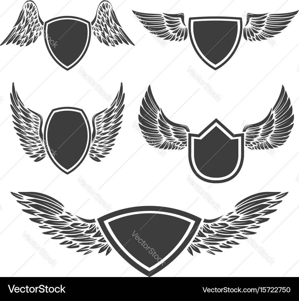 Set of the empty emblems with wings design vector image