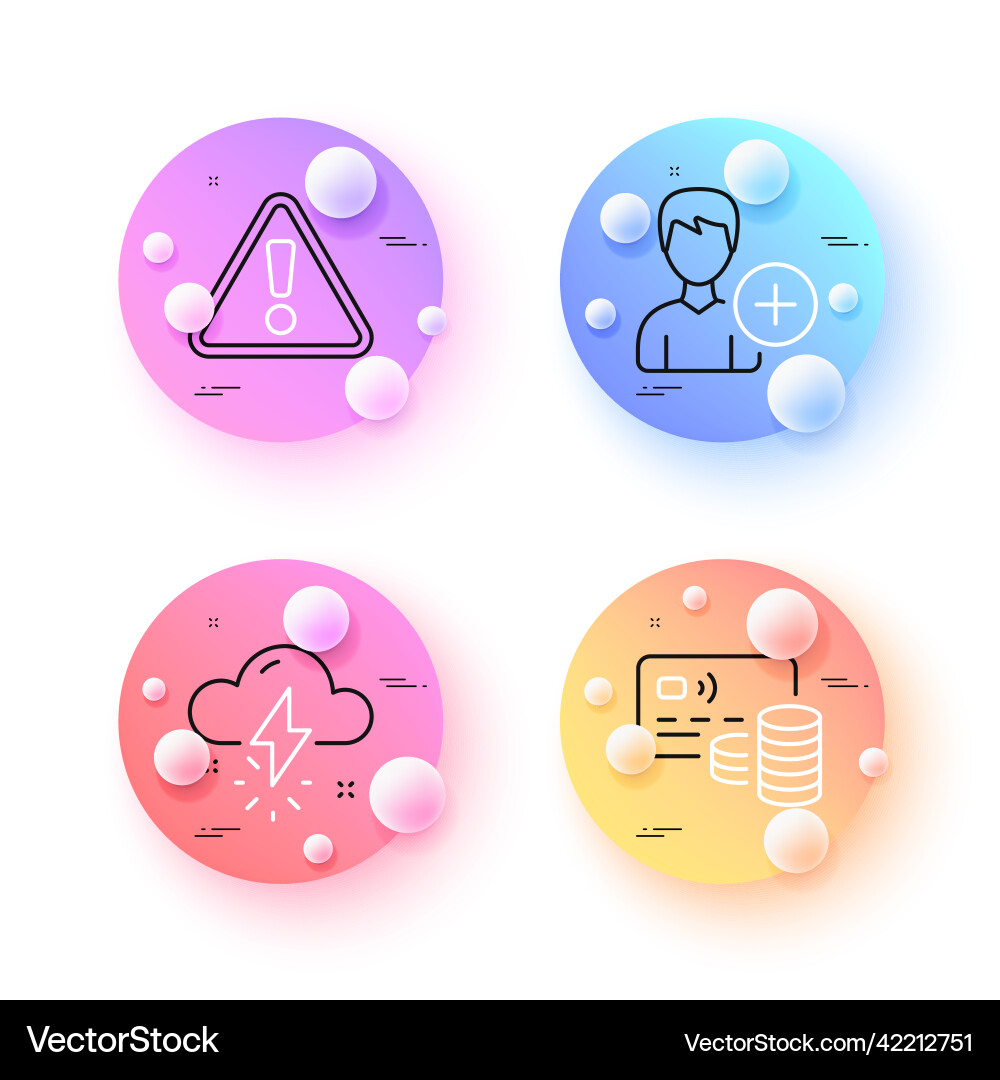 Card warning and add person minimal line icons Card warning and add person minimal line icons vector image