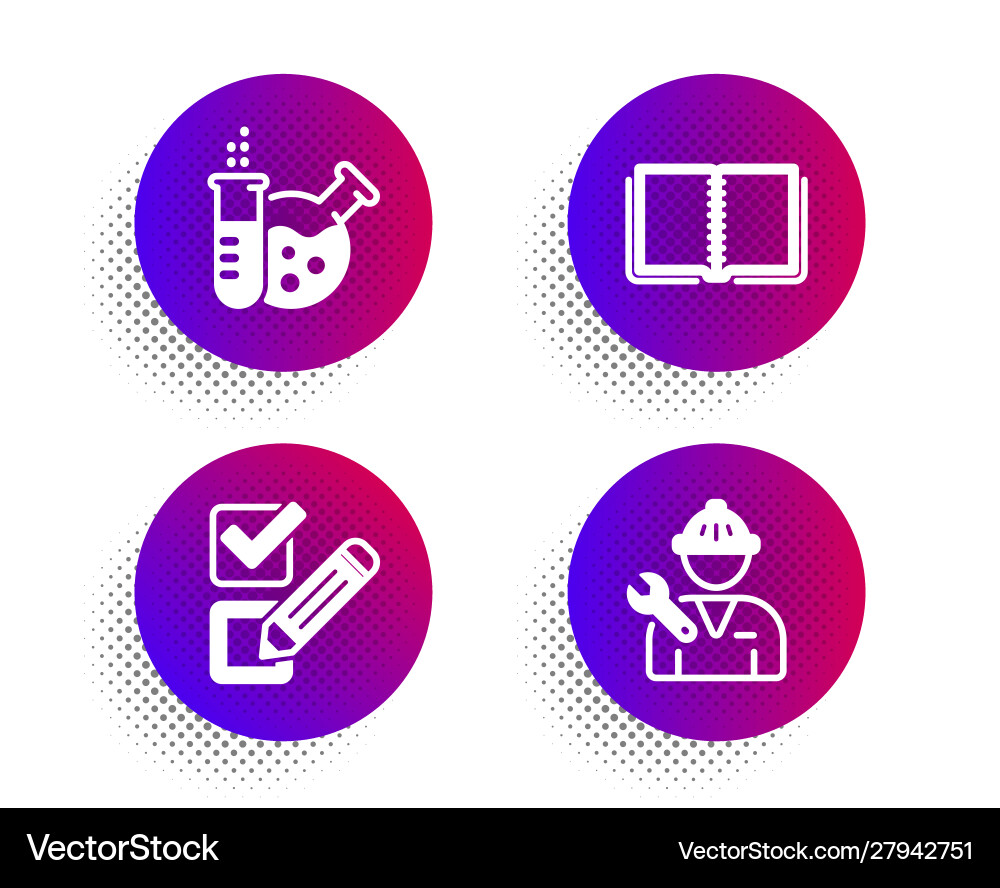 Chemistry lab book and checkbox icons set Vector Image