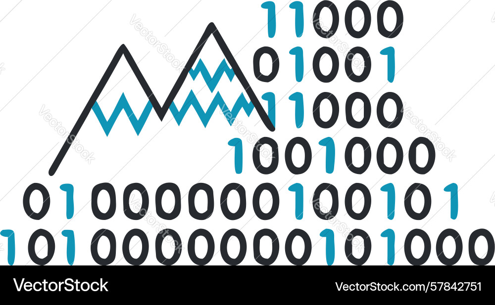 Digital mountain data icon binary code landscape vector image