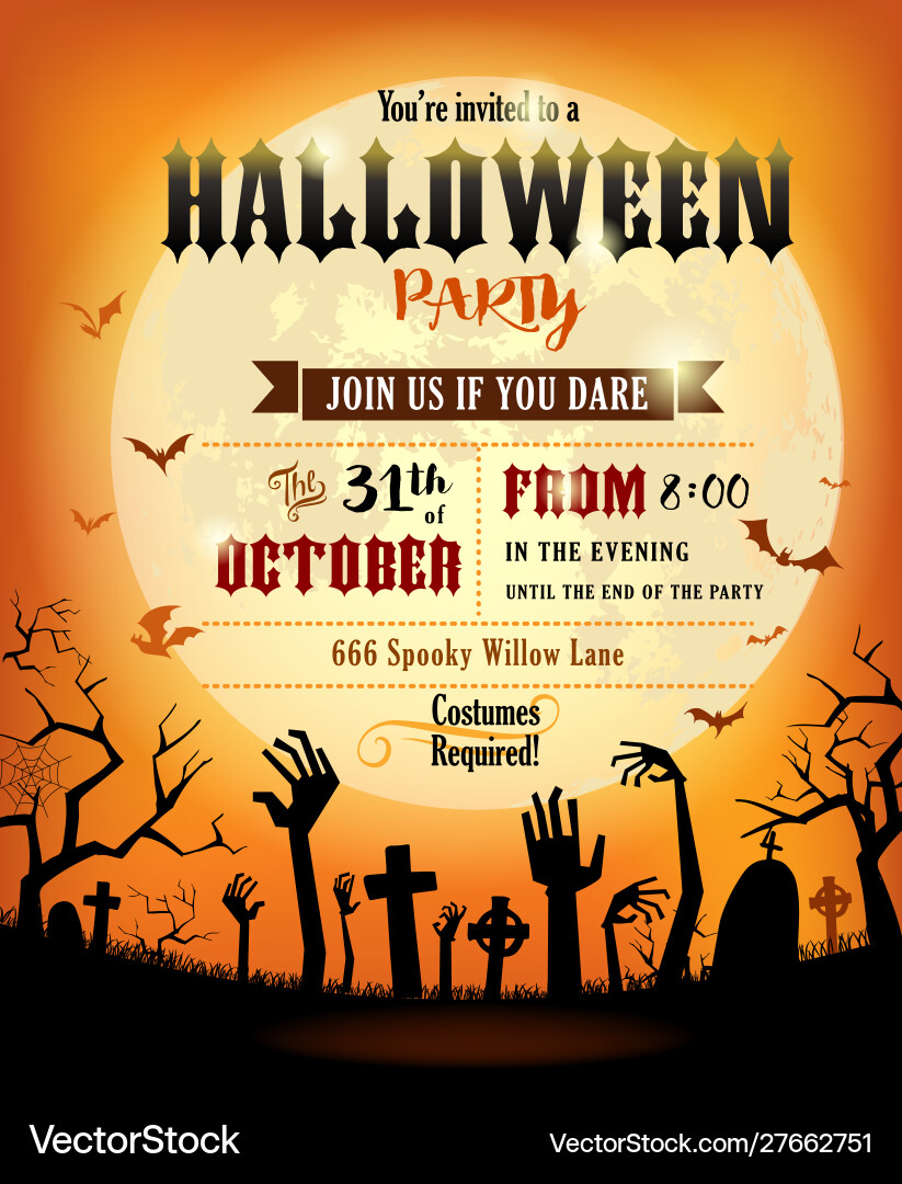 Halloween invitation with zombies hands Halloween invitation with zombies hands vector image