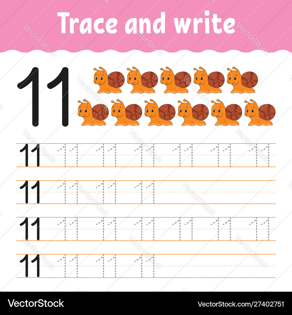 Handwriting Practice - Shell & Number Trace vector image