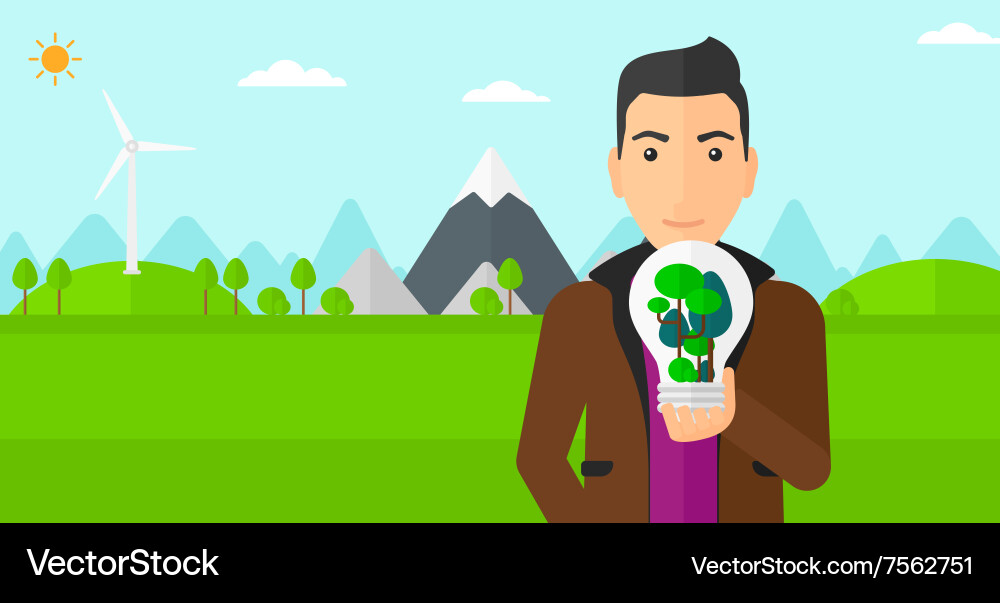 Man with lightbulb and trees inside vector image