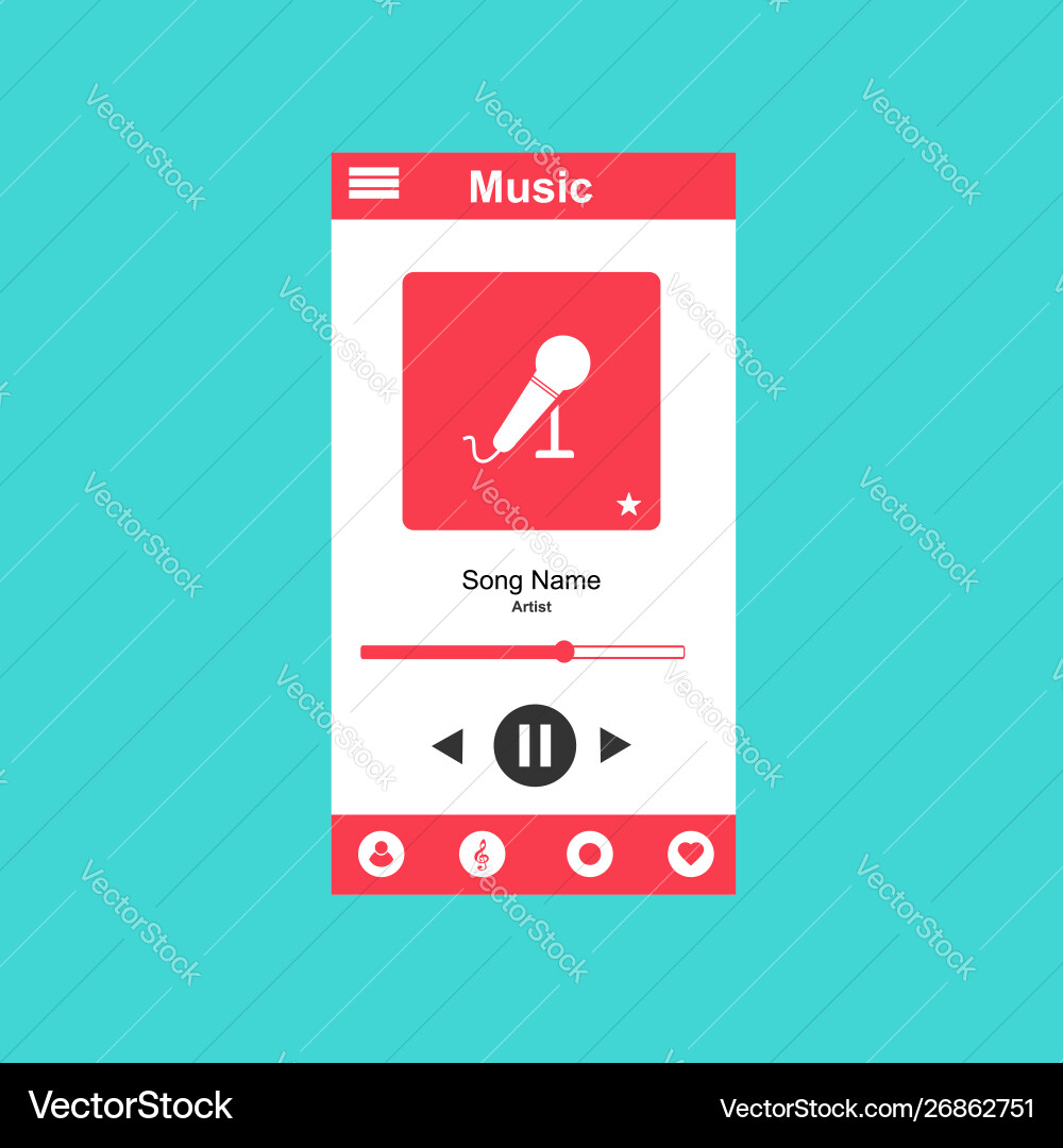 Media player application app template with flat Media player application app template with flat vector image