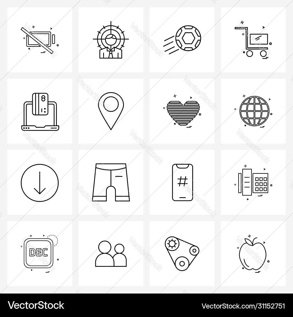 Modern style set 16 line pictograph grid based Vector Image